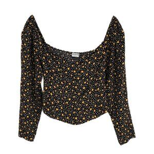 Reformation Black Yellow Floral Puff Sleeve Blouse | Size 4